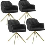 tectake Samt-Drehstuhl Lona mit dicker Polsterung - 4er Set schwarz/gold