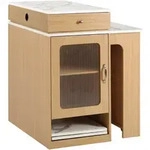 OKWISH Ausziehbarer Esstisch aus MDF und Glas in Natur, 80x71-151x92 cm, mit