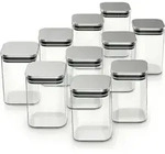 Arendo Vorratsgl&auml;ser 10er-Set, quadratisch, Borosilikatglas, Deckel mit Edelstahl