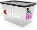 BigDean 4x 30 L Aufbewahrungsbox mit Deckel Budget Line Plastikbox mit Deckel