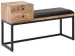 KADIMA DESIGN Sitzbank Ziegenleder / Massivholz Bank 100x60x35 cm im Retro...