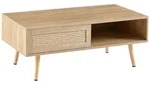 MODFU Couchtisch aus MDF in Naturholz mit Rattan-Schiebet&uuml;r und...