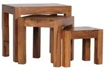 KADIMA DESIGN 3er Set Satztisch Massiv-Holz Sheesham Wohnzimmer-Tisch...