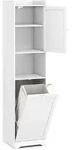 COSTWAY Hoher Badezimmerschrank mit W&auml;schekorb, inkl. herausnehmbarem...