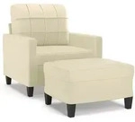 vidaXL Sessel mit Hocker Creme 60 cm Kunstleder