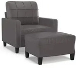 vidaXL Sessel mit Hocker Grau 60 cm Kunstleder