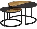 KADIMA DESIGN Couchtisch 2er Set Mango Massivholz / Stein-Optik Sofatisch Rund