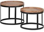 FineBuy 2er Set Beistelltische Massivholz Wohnzimmertisch Landhaus Metallgestell
