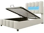 STILVORA Polsterbett Velours Beige 203x90x109 cm mit LED, Stauraum und...