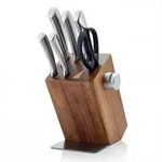 Arendo Messerblock, 6-teilig mit Holzblock & Edelstahl Messern, inkl. Sch&auml;rfer und