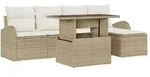 vidaXL Garten-Sofa-Set mit Kissen mit Speicher 6 pcs Beige Poly Rattan