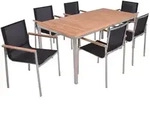 DELUKE Garten-Sitzgruppe PAUL 7-tlg. Tisch + 6x Hochlehner Edelstahl Dunkelgrau...