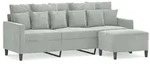 vidaXL 3-Sitzer-Sofa mit Hocker Hellgrau 180 cm Samt