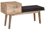 KADIMA DESIGN Sitzbank Stoff / Massivholz Bank 120x65x40 cm im Retro Stil, Flur