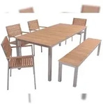 DELUKE Garten-Sitzgruppe STINA 6-tlg. Teak Hellbraun Edelstahl Bank ohne Lehne 