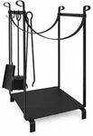 Relaxdays Kaminholzregal mit Kaminbesteck, 2 Ebenen, Feuerzange, Kaminbesen,