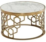 KADIMA DESIGN Couchtisch Echter Marmor Wei&szlig; 60x60x36 cm Sofatisch Metall Gold,