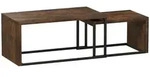 OKWISH 2er-Set Couchtische Holz in Rustic Brown mit schwarzem Metallgestell,