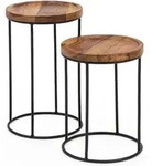 KADIMA DESIGN Design Satztisch WL5.661 Sheesham Metall Beistelltisch 2er Set...