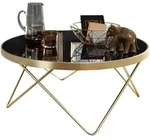 KADIMA DESIGN Couchtisch &Oslash; 82 cm Schwarz / matt Gold Beistelltisch Metall/Glas,