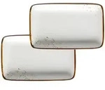 M&Auml;SER Platte 21 x 13 x 3 cm Weiss mit braunem Rand im 2er Set, PINTAR Brauner...