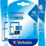 Verbatim microSDHC Card 16GB, Premium, Class 10, U1 (R) 80MB/s, (W) 10MB/s,