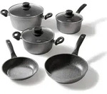 STONELINE&reg; Kochgeschirr-Set 8-teilig mit Deckeln, beschichtete T&ouml;pfe & Pfannen