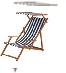Erst-Holz Liegestuhl blau-wei&szlig; Gartenstuhl Tisch Sonnendach Kissen Deckchair Buche