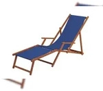 Erst-Holz Liegestuhl blau Fu&szlig;ablage Tisch Kissen Deckchair Sonnenliege Gartenliege