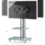 VCM Bilano Fernsehtisch mit 2 Glasb&ouml;den und R&auml;dern Silberfarbig, Mattglas.