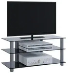 Ebuy24 Netasa TV-M&ouml;bel mit 3 Glasb&ouml;den Silberfarbig, Schwarzglas.