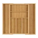 Relaxdays Besteckkasten verstellbar, HxBxT: 5x48x46cm, Schubladeneinsatz aus Bambus,