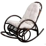 Mendler Schaukelstuhl HWC-C40, Schwingsessel Rattansessel, braun ~ Auflage wei&szlig;