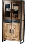 SIT M&ouml;bel Vitrine aus Akazie und Altmetall | 4 T&uuml;ren, 2 Schubladen | natur mit