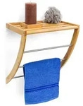 Relaxdays Wandhandtuchhalter Bambus, 3 verchromte Metallstangen, HxBxT:40x38x24,5cm,