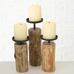 BOLTZE Kerzenleuchter Tempe aus indischem Eukalyptus Holz H 14-22 cm 3er Set