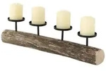Kerzenleuchter Tempe Holz Eukalytus Metall rund H12 cm L51 cm