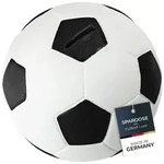 HMF Spardose mit Schloss, Fu&szlig;ball in Lederoptik 15 cm Durchmesser, Schwarz/Wei&szlig;