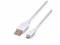 VALUE USB 2.0 Kabel, USB A ST - Micro USB B ST, weiß, 3 m