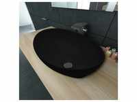 vidaXL Keramik Waschtisch Waschbecken Oval schwarz 40 x 33 cm