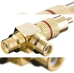 Goobay 11388 Cinch Y Adapter, Stecker zu 2x Buchse, Goldausf&uuml;hrung, Rot, Rot -