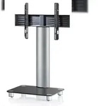 Ebuy24 Tosal Fernsehtisch mit Glasfuss und R&auml;dern Silberfarbig, Schwarzglas.