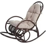 Mendler Schaukelstuhl HWC-C40, Schwingsessel Rattansessel, braun ~ Auflage creme