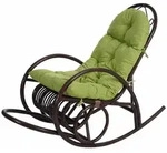 Mendler Schaukelstuhl HWC-C40, Schwingsessel Rattansessel, braun ~ Auflage gr&uuml;n