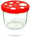 50er Set Sturzglas 230 ml To 82 Fliegenpilz Deckel rot wei&szlig; gepunktet incl....