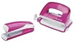 LEITZ Set-Mini WOW Heftger&auml;t und Locher pink, je 10 Blatt, Heftarten: geschlossen,