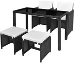 vidaXL 5-tlg. Garten-Essgruppe mit Auflagen Poly Rattan Schwarz