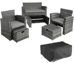 tectake Rattan Sitzgruppe Modena 3 2 1 mit Schutzh&uuml;lle UV-best&auml;ndig Grau 129x68