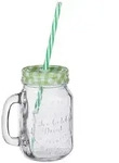 Relaxdays Trinkgl&auml;ser mit Strohhalm, 8er Set, 400 ml, Gastro, Deckelgl&auml;ser mit