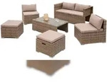 Merxx Vigo Set 2x Sessel, 2x Hocker, inkl. Auflagen, Tisch, natur